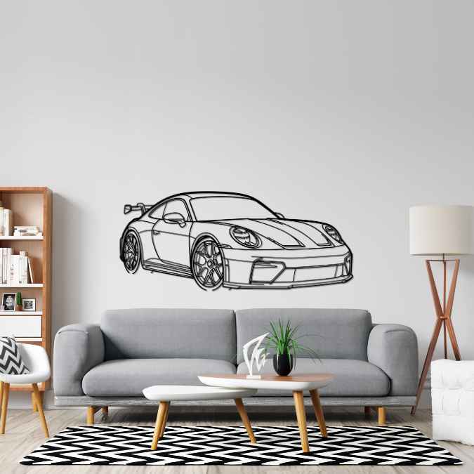 911 GT3 Model 992.2 Front Angle Silhouette Metal Wall Art