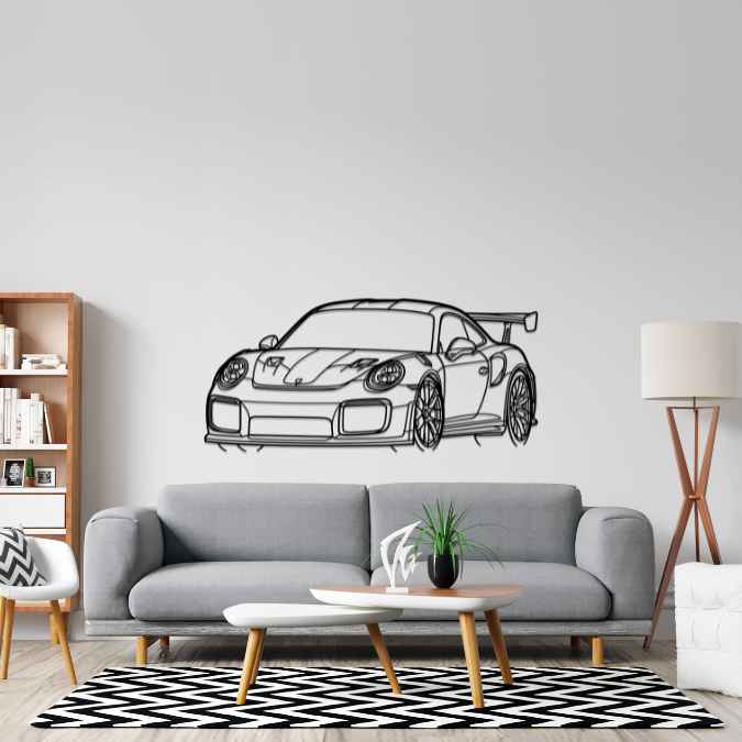 911 991 GT2 RS Angle Silhouette Metal Wall Art