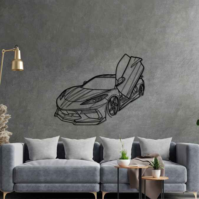 Corvette C8 Angle Silhouette Metal Wall Art