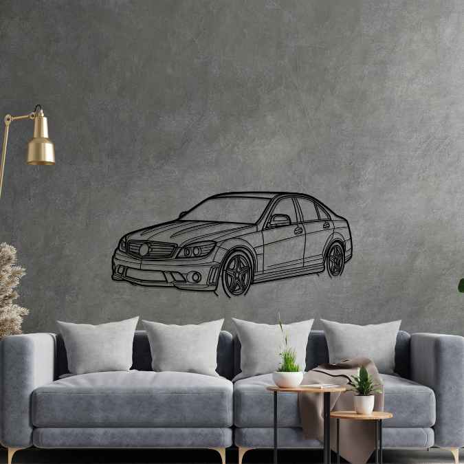 C63 AMG 2009 Angle Silhouette Metal Wall Art