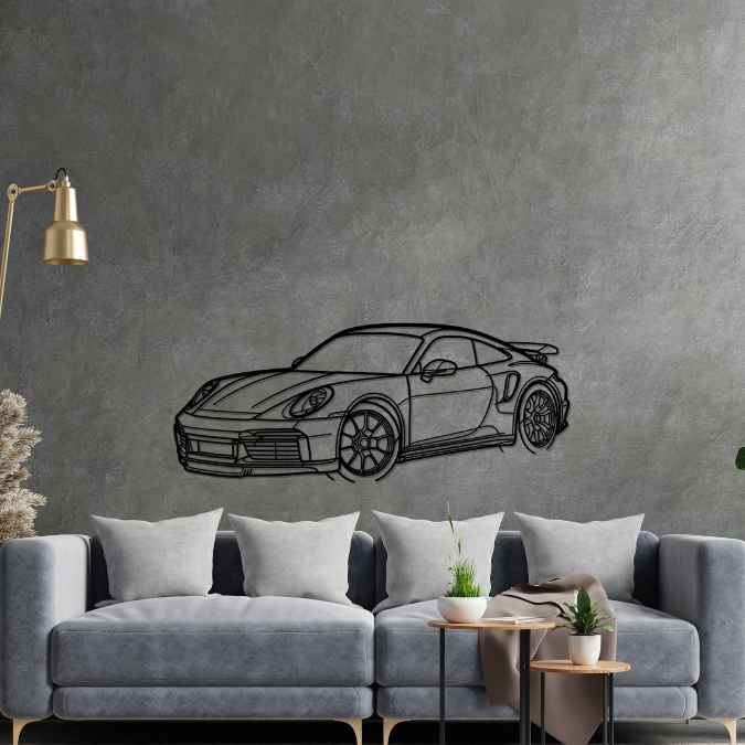 911 Model 992 Turbo Angle Silhouette Metal Wall Art