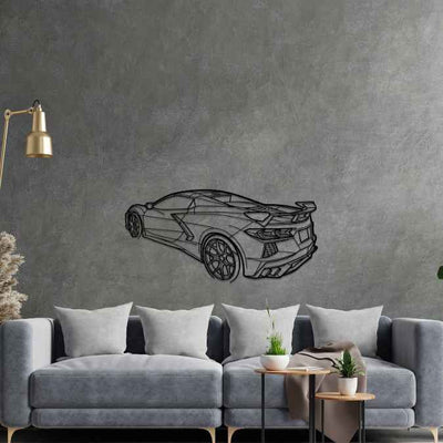 Corvette C8 Stingray 2024 Back Angle Silhouette Metal Wall Art