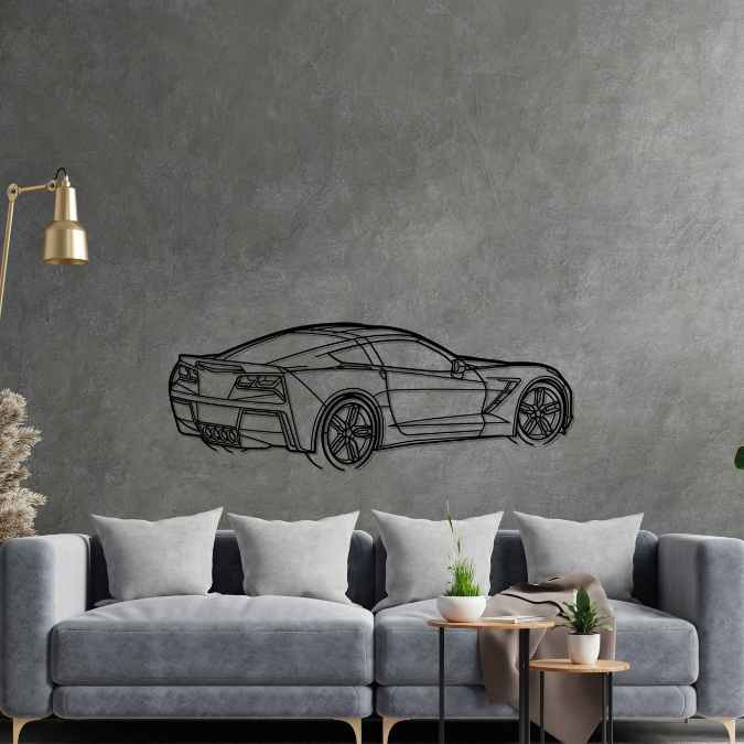 Corvette C7 Stingray Back Angle Silhouette Metal Wall Art