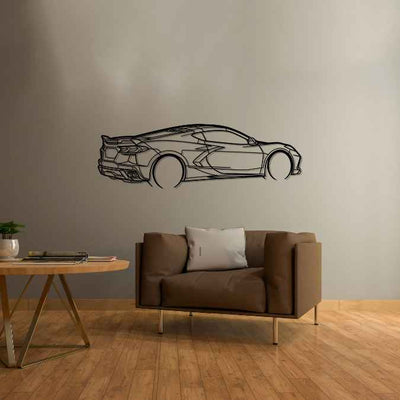 Corvette C8 Back Angle Silhouette Metal Wall Art