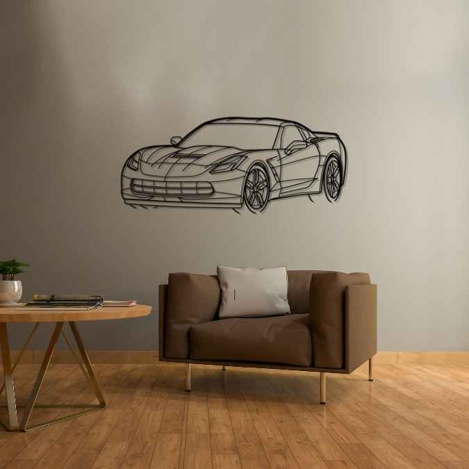 Corvette C7 Stingray Front Angle Silhouette Metal Wall Art