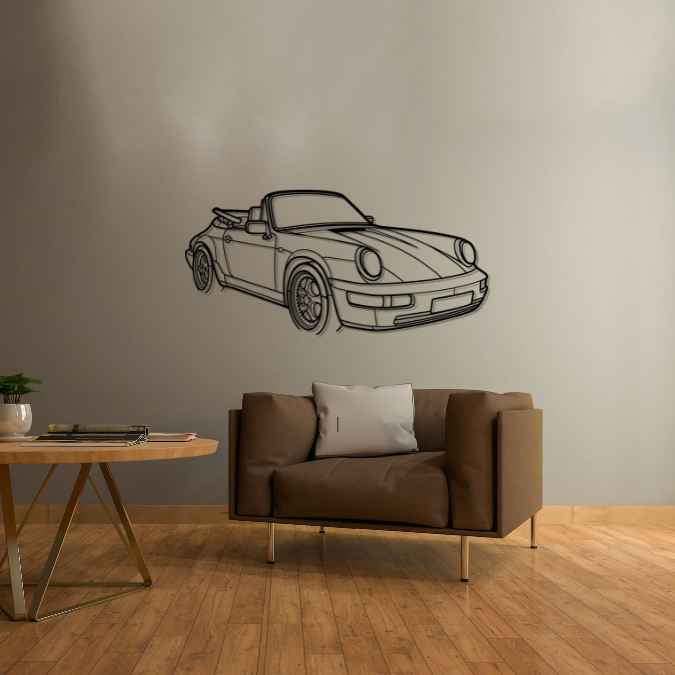 911 964 Convertible 1991 Angle Silhouette Metal Wall Art