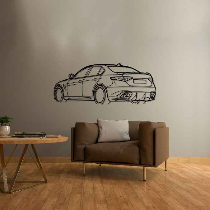 Giulia Quadrifoglio 2020 Back Angle Silhouette Metal Wall Art