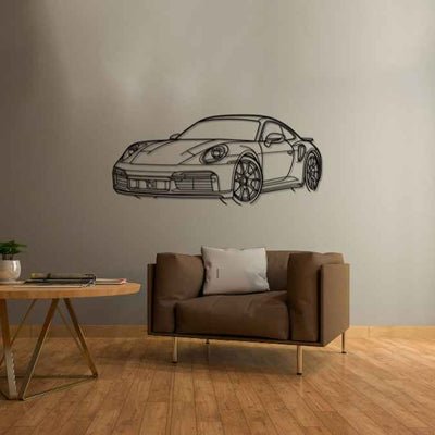 911 Model 992 Turbo Front Angle Silhouette Metal Wall Art