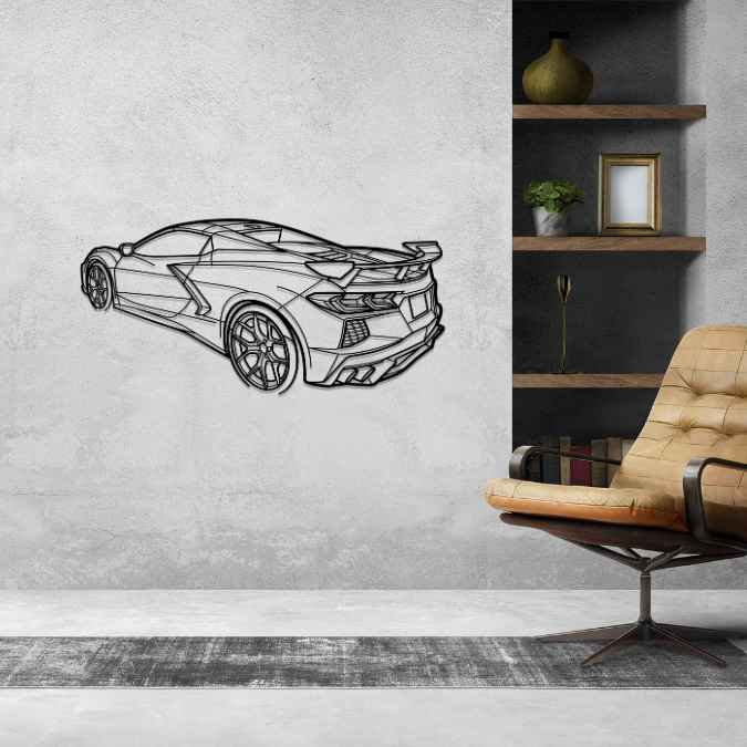 Corvette C8 Stingray 2024 Back Angle Silhouette Metal Wall Art