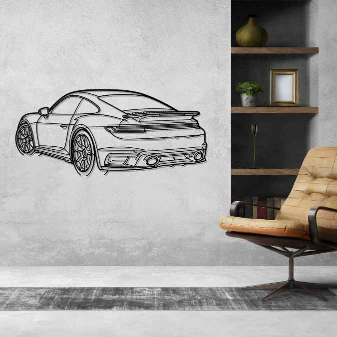 911 Model 992 Turbo Back Angle Silhouette Metal Wall Art