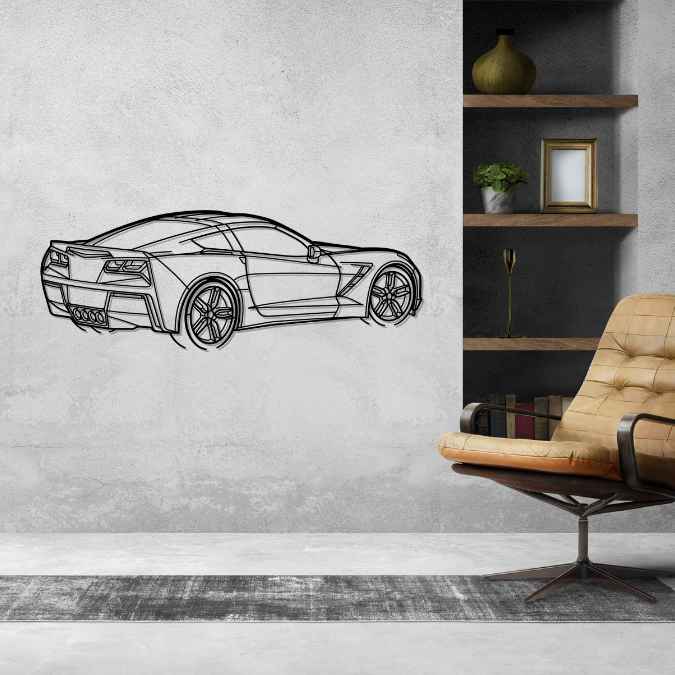 Corvette C7 Stingray Back Angle Silhouette Metal Wall Art