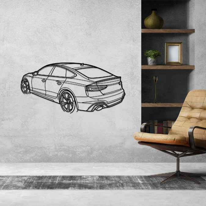 RS5 Sportback 2024 Back Angle Silhouette Metal Wall Art