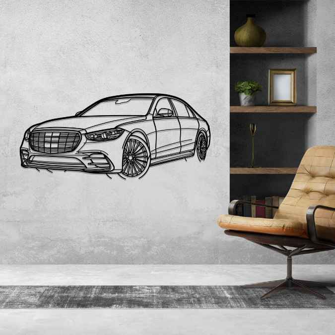 S Class W223 2021 Angle Silhouette Metal Wall Art