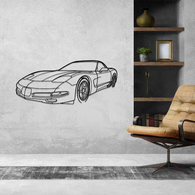 Corvette C5 2002 Angle Silhouette Metal Wall Art