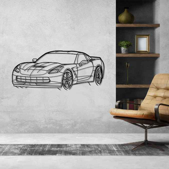 Corvette C7 Stingray Front Angle Silhouette Metal Wall Art