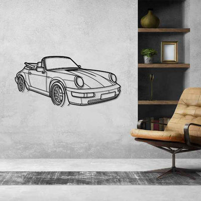 911 964 Convertible 1991 Angle Silhouette Metal Wall Art